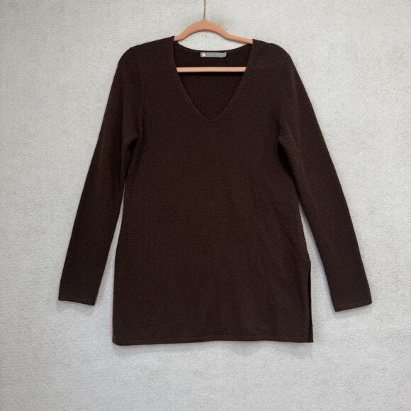 In Cashmere Sweater Womens Medium Brown V Neck Tunic 100% Cashmere Long Sleeve - Picture 1 of 9